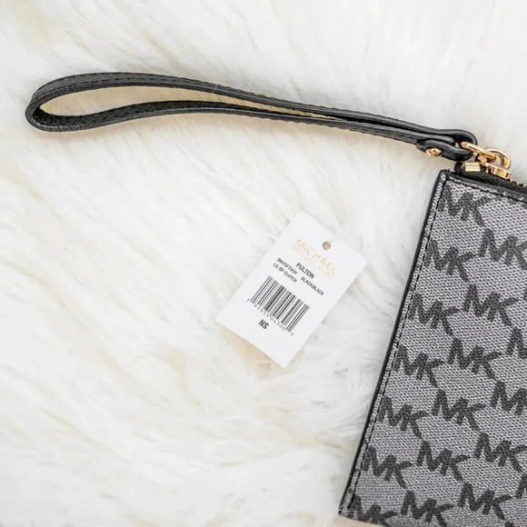 NWT! MICHAEL KORS FULTON LARGE ZIP CLUTCH - BLACK GRAY GOLD - Picture 2 of 10